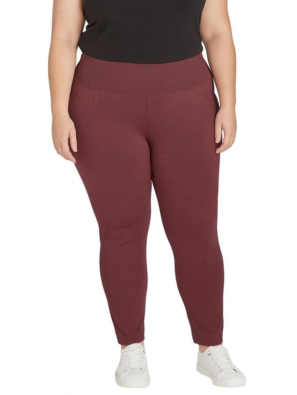 EtTu Plus Size Burgundy Women's Leggings with Wide Ribbed Waistband - New with T